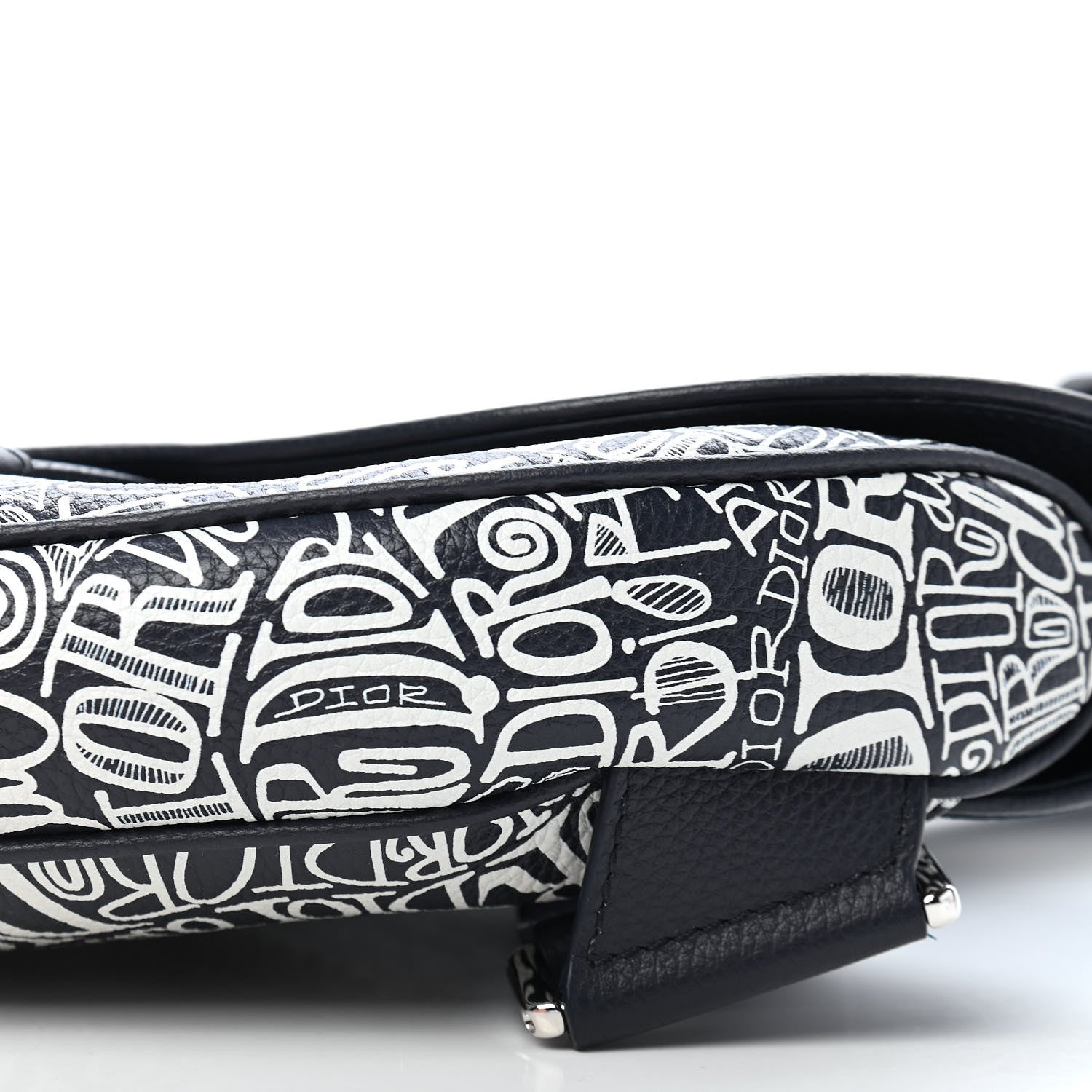 Christian Dior X SHAWN STUSSY Grained Calfskin Printed Mens Saddle Bag Navy Blue 9 of 9