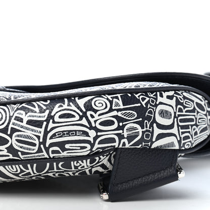 Christian Dior X SHAWN STUSSY Grained Calfskin Printed Mens Saddle Bag Navy Blue 9 of 9