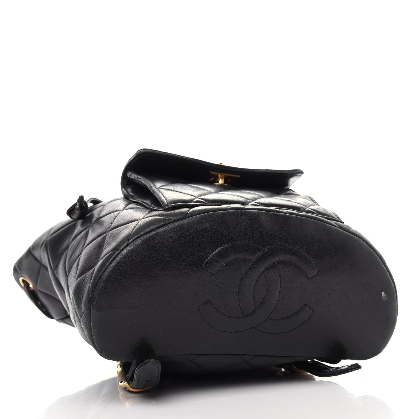 Lambskin Quilted Drawstring Backpack Black