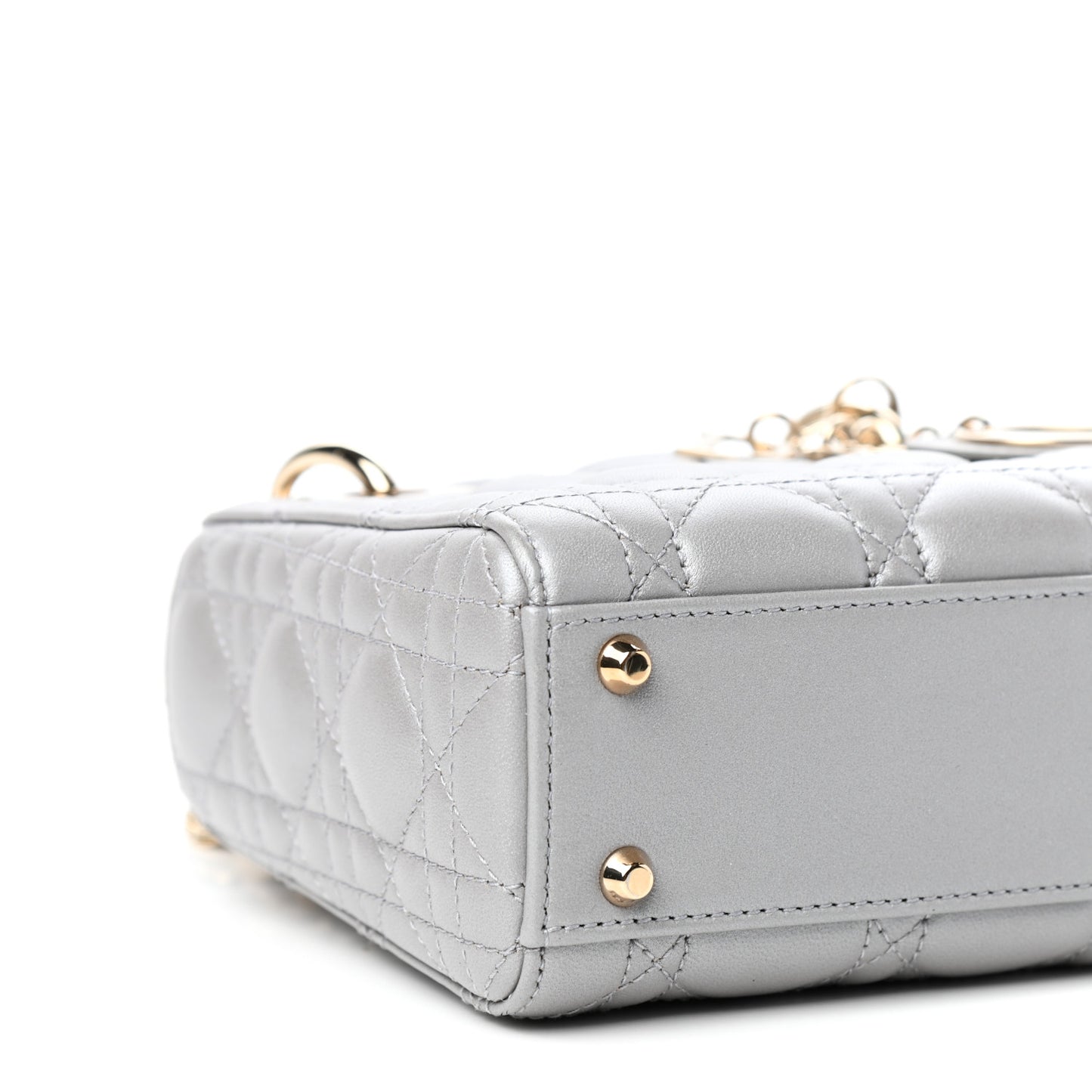 Metallic Lambskin Cannage Mini Lady Dior Grey