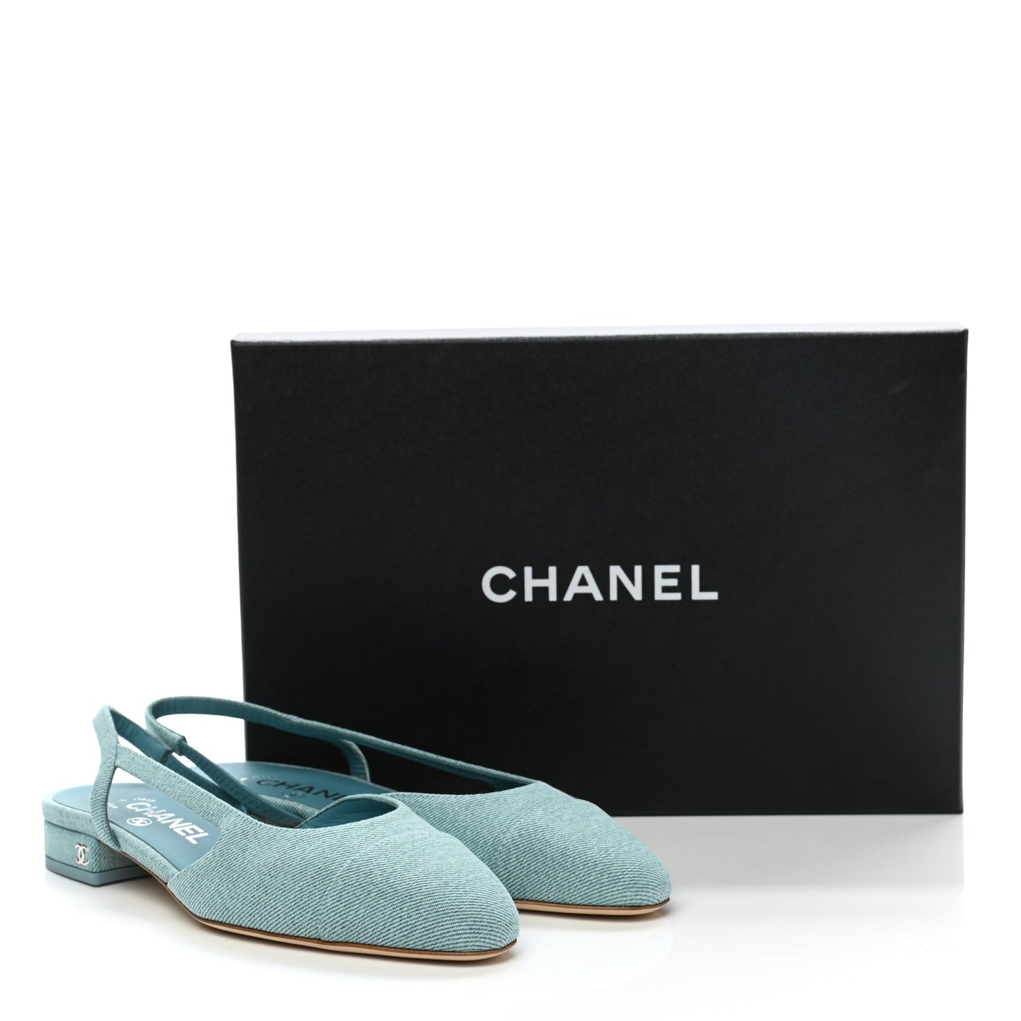 Denim Cap Toe CC Slingback Flats 37 Blue