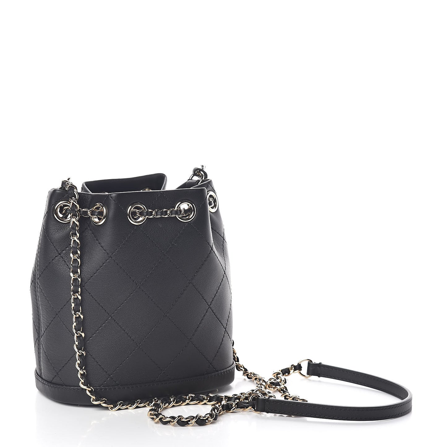 Calfskin Stitched Mini Drawstring CC Bag Black