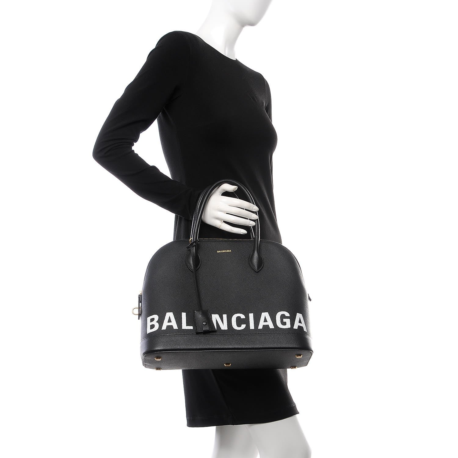 Balenciaga Signature Grained Calfskin Logo M Ville Top Handle Bag Black 3 of 9