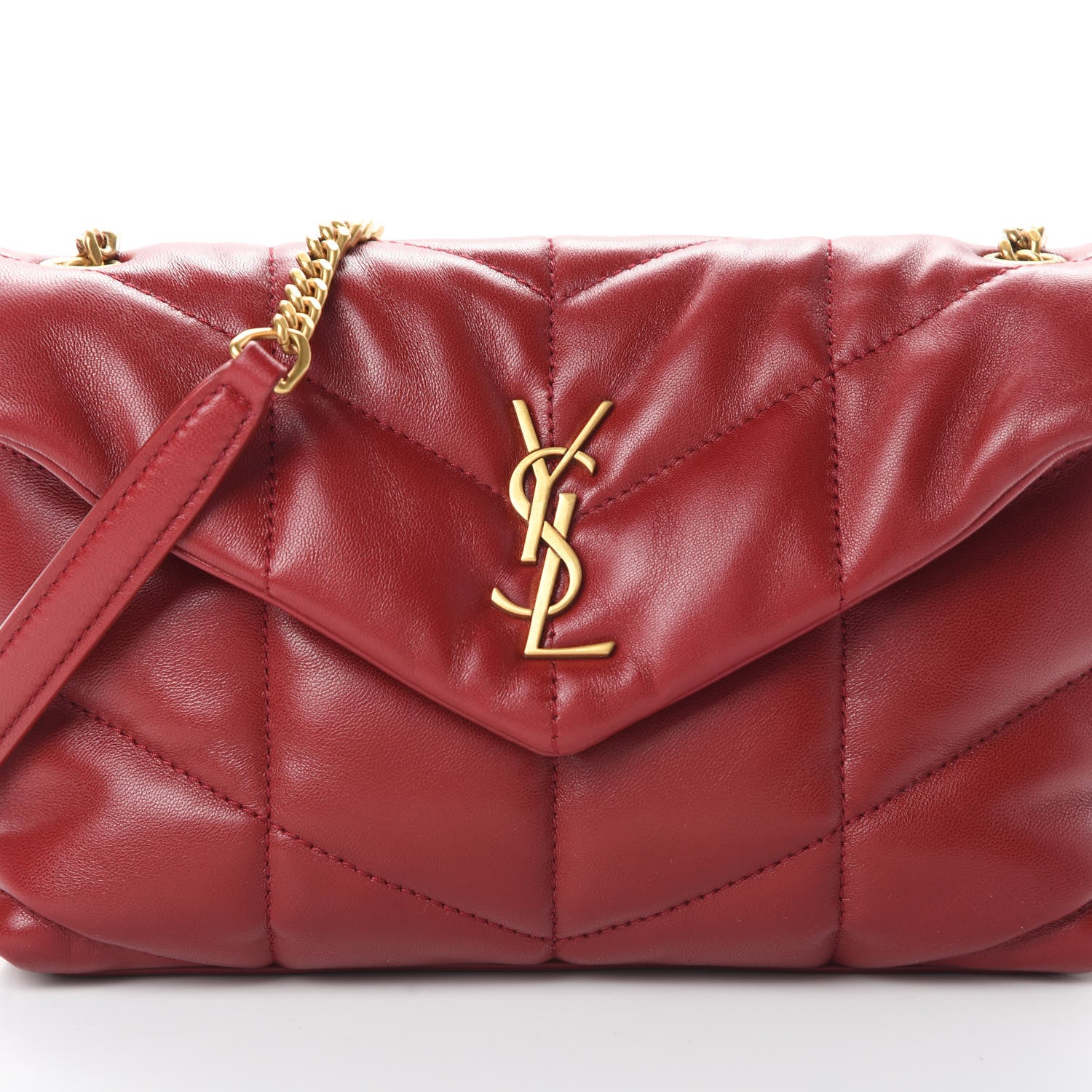 Saint Laurent Lambskin Quilted Toy Loulou Puffer Monogram Chain Satchel Red 9 of 11