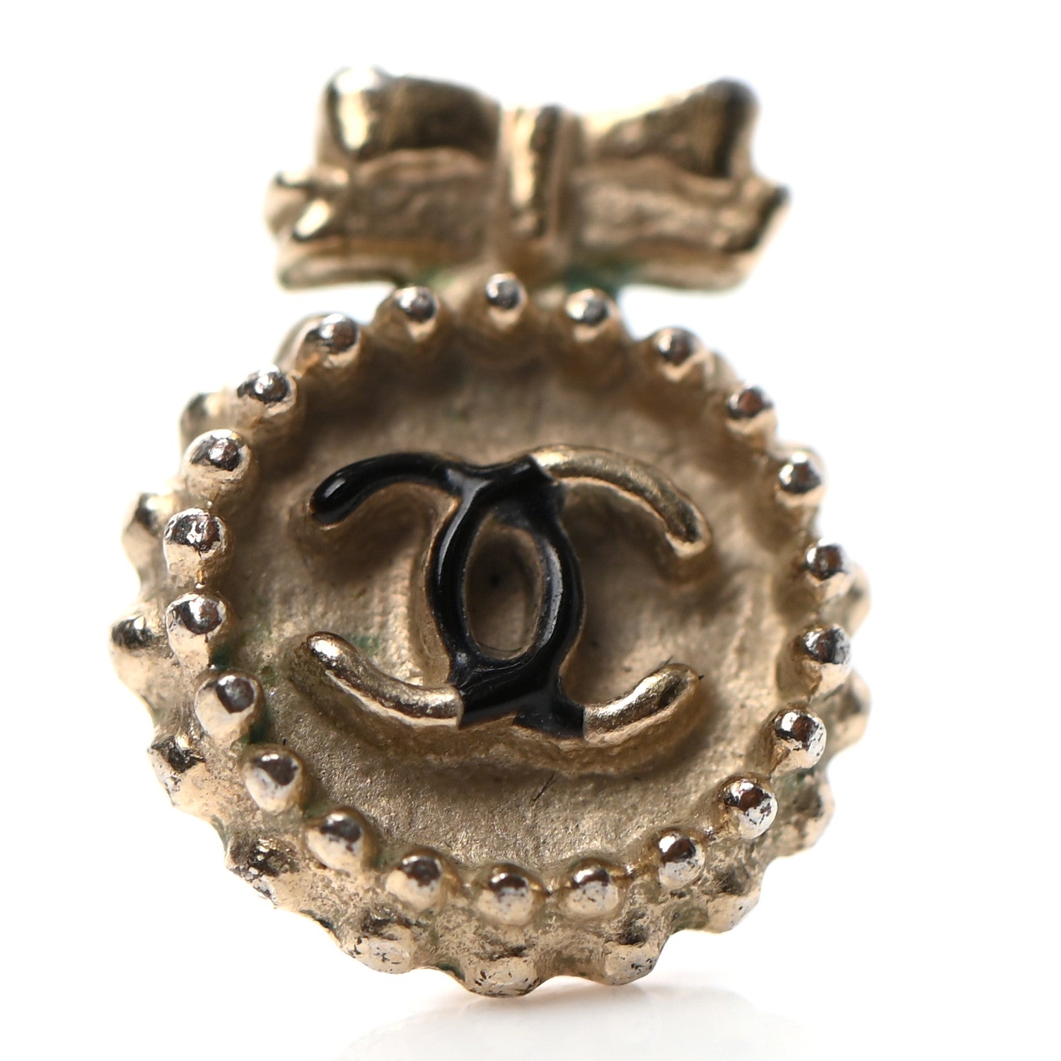 Chanel CC Bow Earrings Black Gold 3 of 3