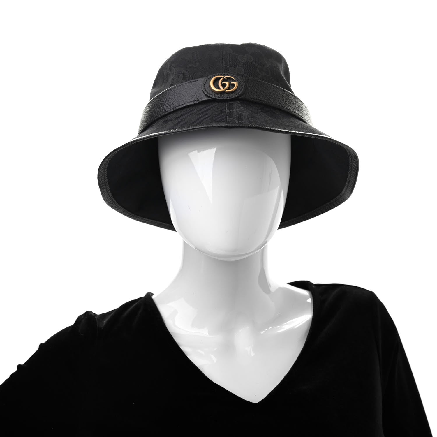 Gucci Monogram Textured Dollar Calfskin GG Jago Bucket Hat L Black 2 of 9