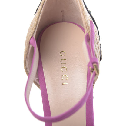 Gucci Kid Scamosciato Ophelia Espadrille Platform Wedge Sandals 35 Rododendro 7 of 9