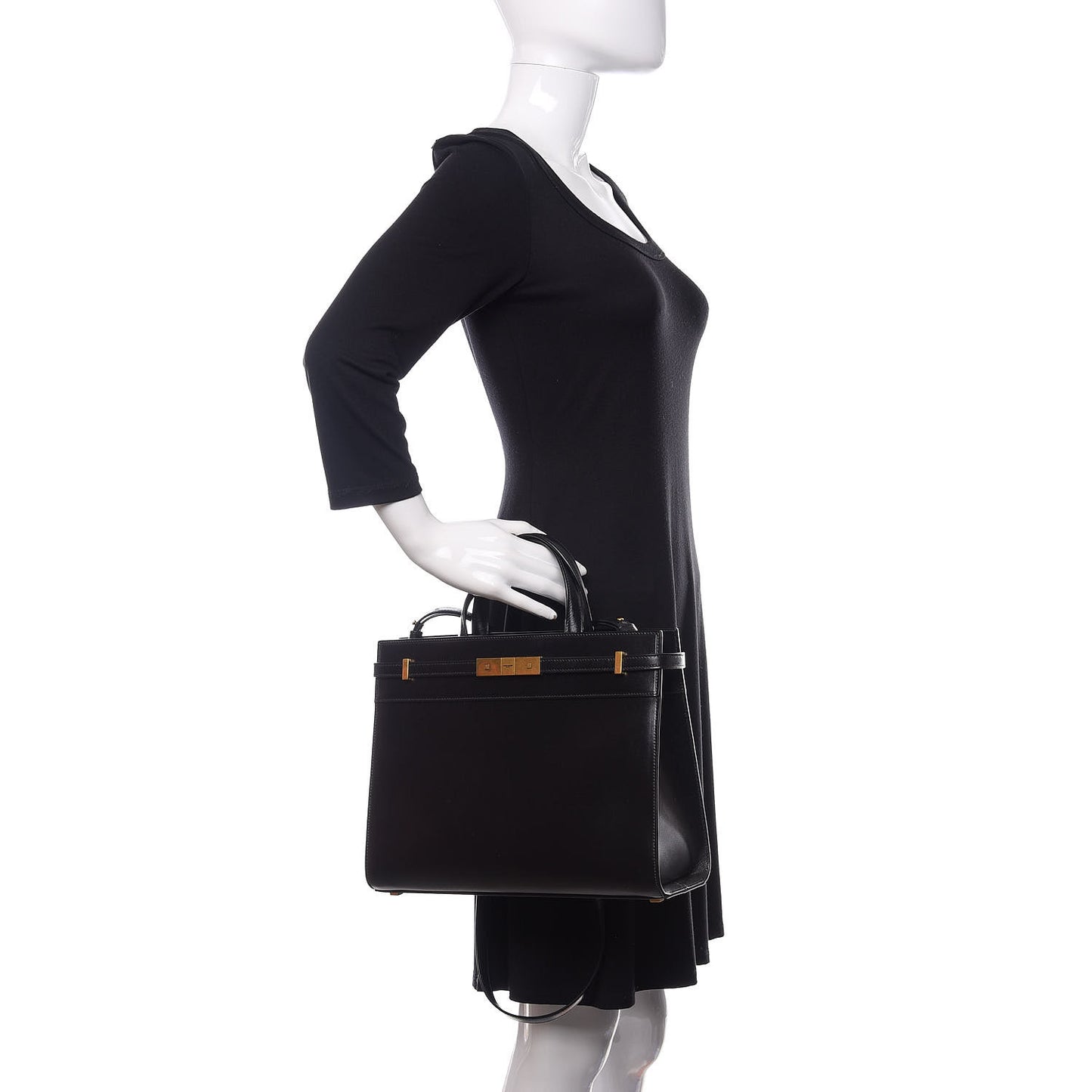 Calfskin Small Manhattan Shopper Tote Black