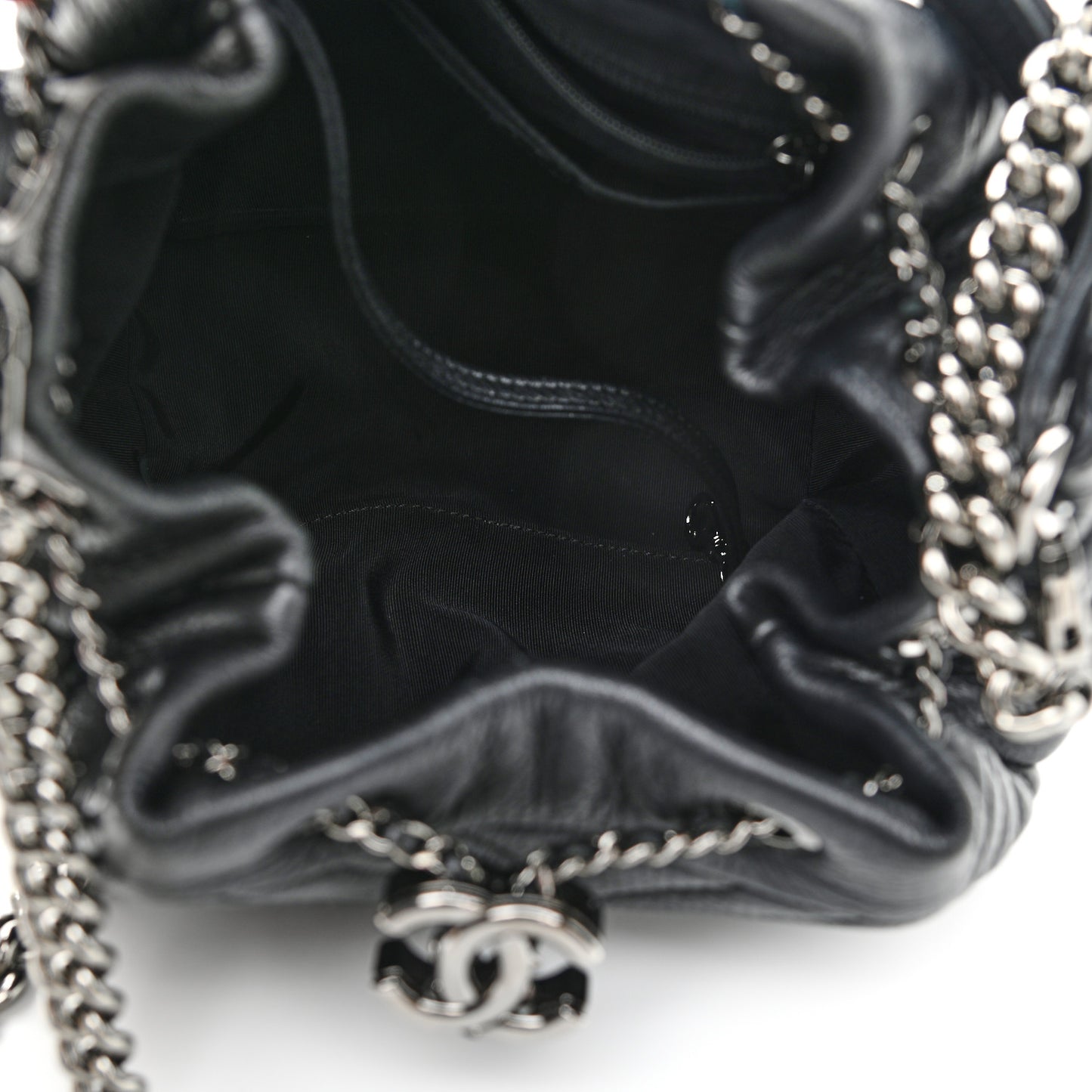 Deerskin Chevron Small CC Chain Bucket Drawstring Bag Black