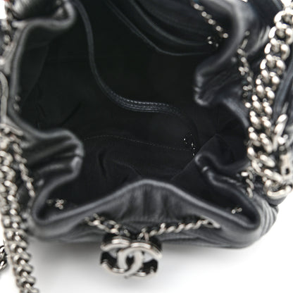 Chanel Deerskin Chevron Small CC Chain Bucket Drawstring Bag Black 5 of 11