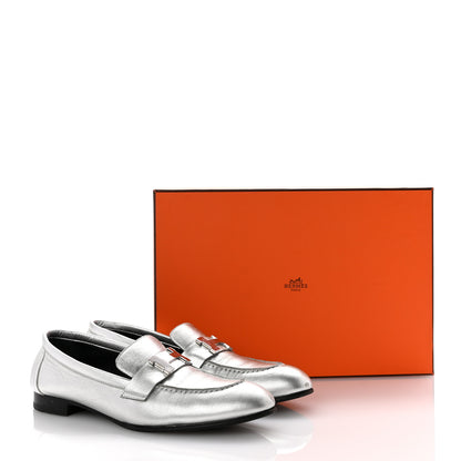 Hermes Metallic Calfskin Womens Paris Loafers 37 Silver 10 of 10