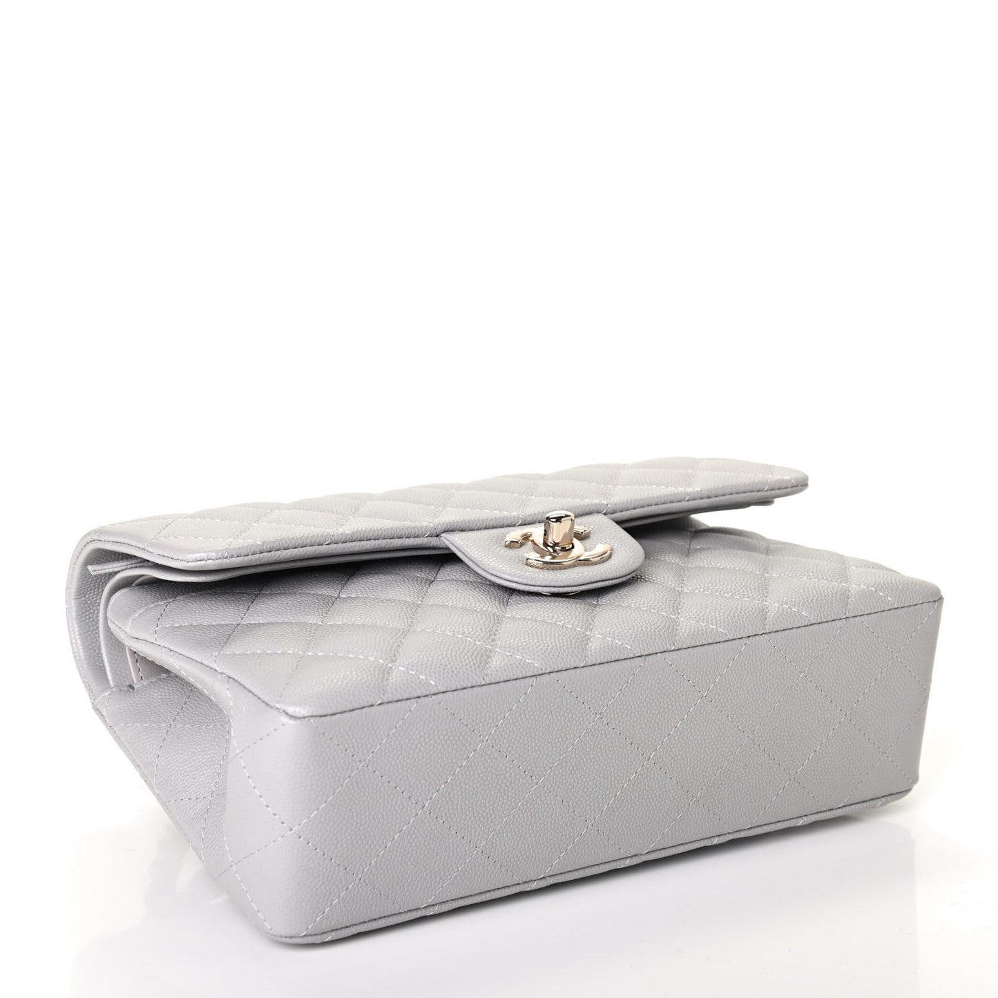 Caviar Quilted Small Double Flap Grey