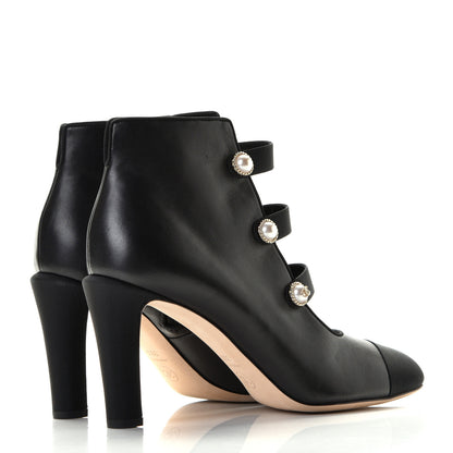 Chanel Lambskin Grosgrain Cap Toe Pearl Ankle Boots 39.5 Black 4 of 6
