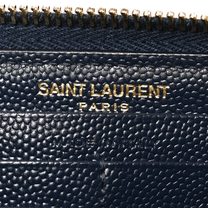 Saint Laurent Grain De Poudre Matelasse Chevron Monogram Zip Around Wallet Deep Marine 6 of 7