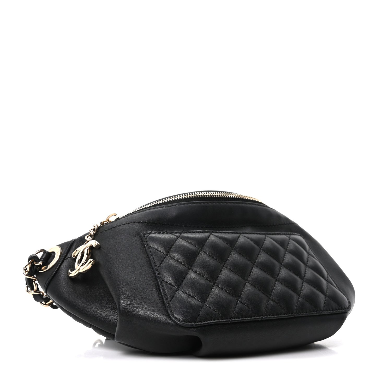 Lambskin Quilted Waist Bag Fanny Pack Black