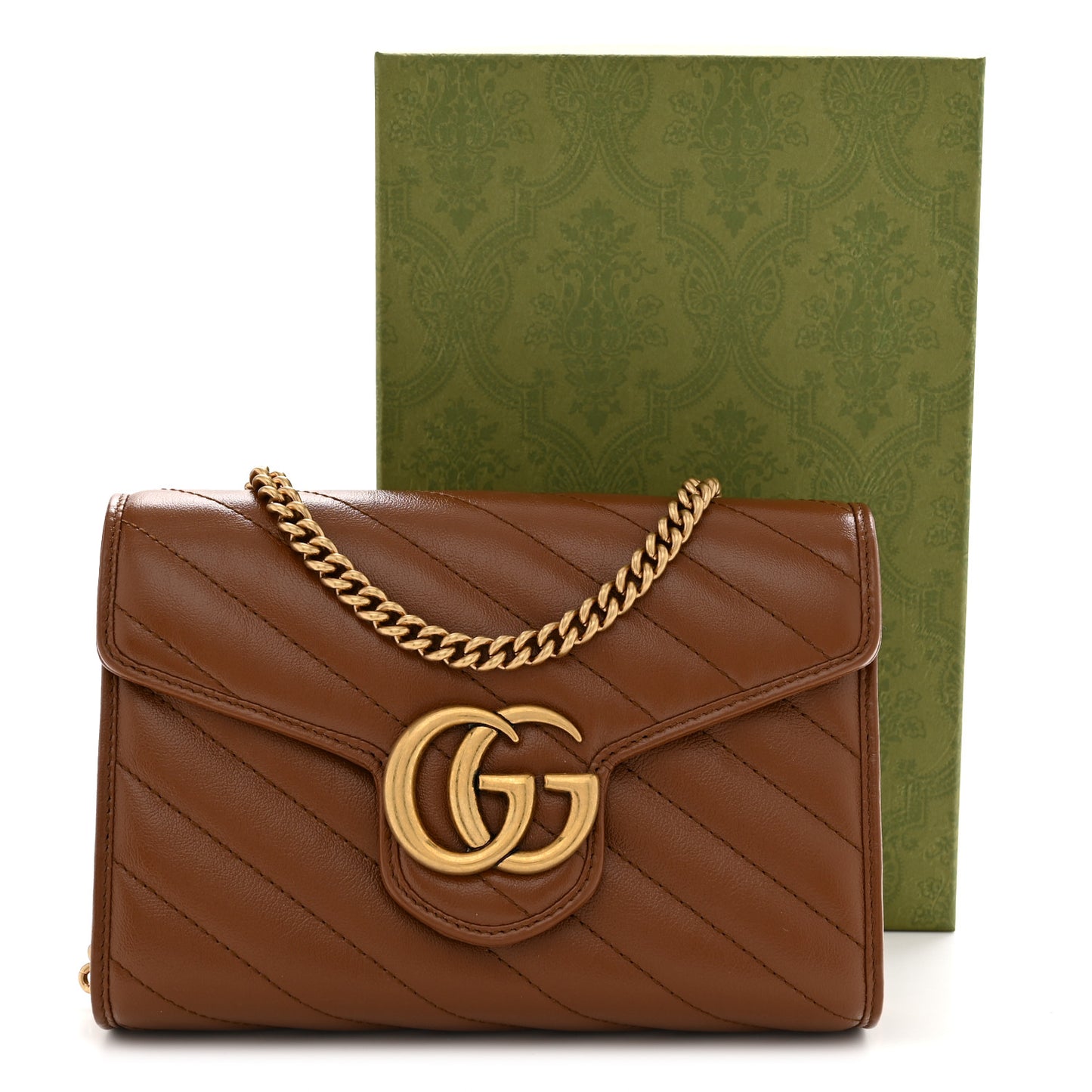 Azalea Calfskin Matelasse Diagonal GG Marmont Chain Wallet Cuir