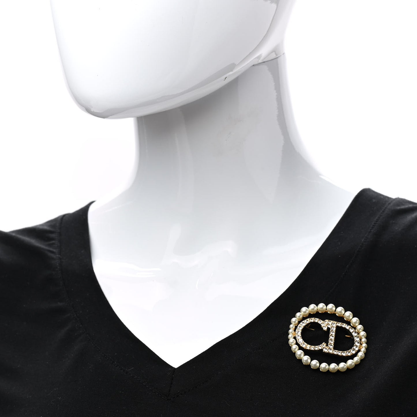 Crystal Pearl CD Logo Brooch Gold