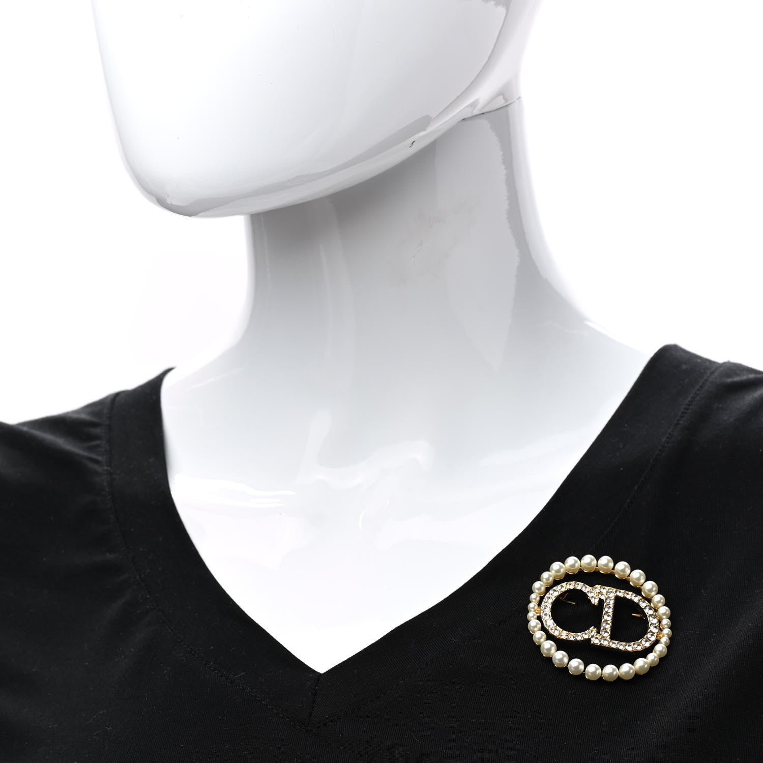 Christian Dior Crystal Pearl CD Logo Brooch Gold 2 of 5