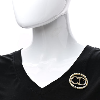 Christian Dior Crystal Pearl CD Logo Brooch Gold 2 of 5