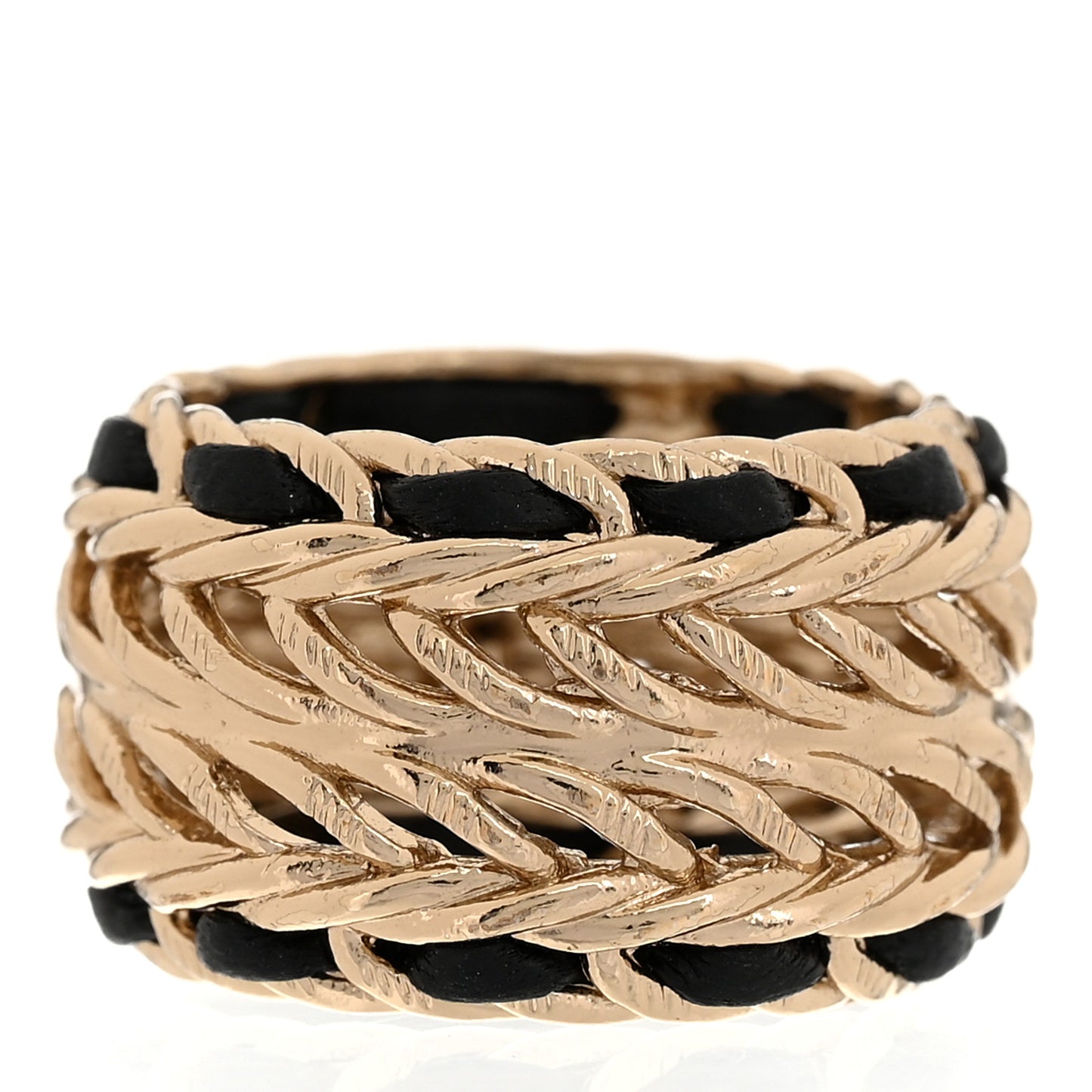 Metal Crystal Lambskin CC Ring 54 7 Gold Black