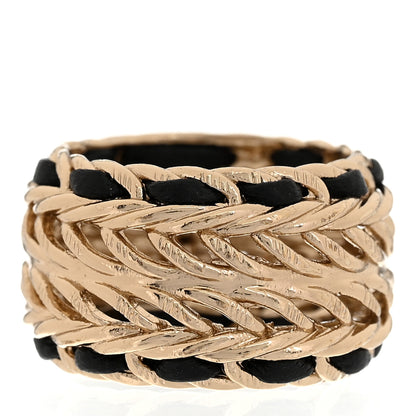 Chanel Metal Crystal Lambskin CC Ring 54 7 Gold Black 3 of 5