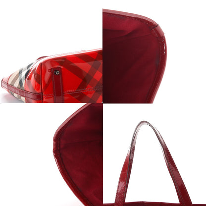 Burberry Supernova Check Patent Trim Shopper Tote Bag Red 11 of 12