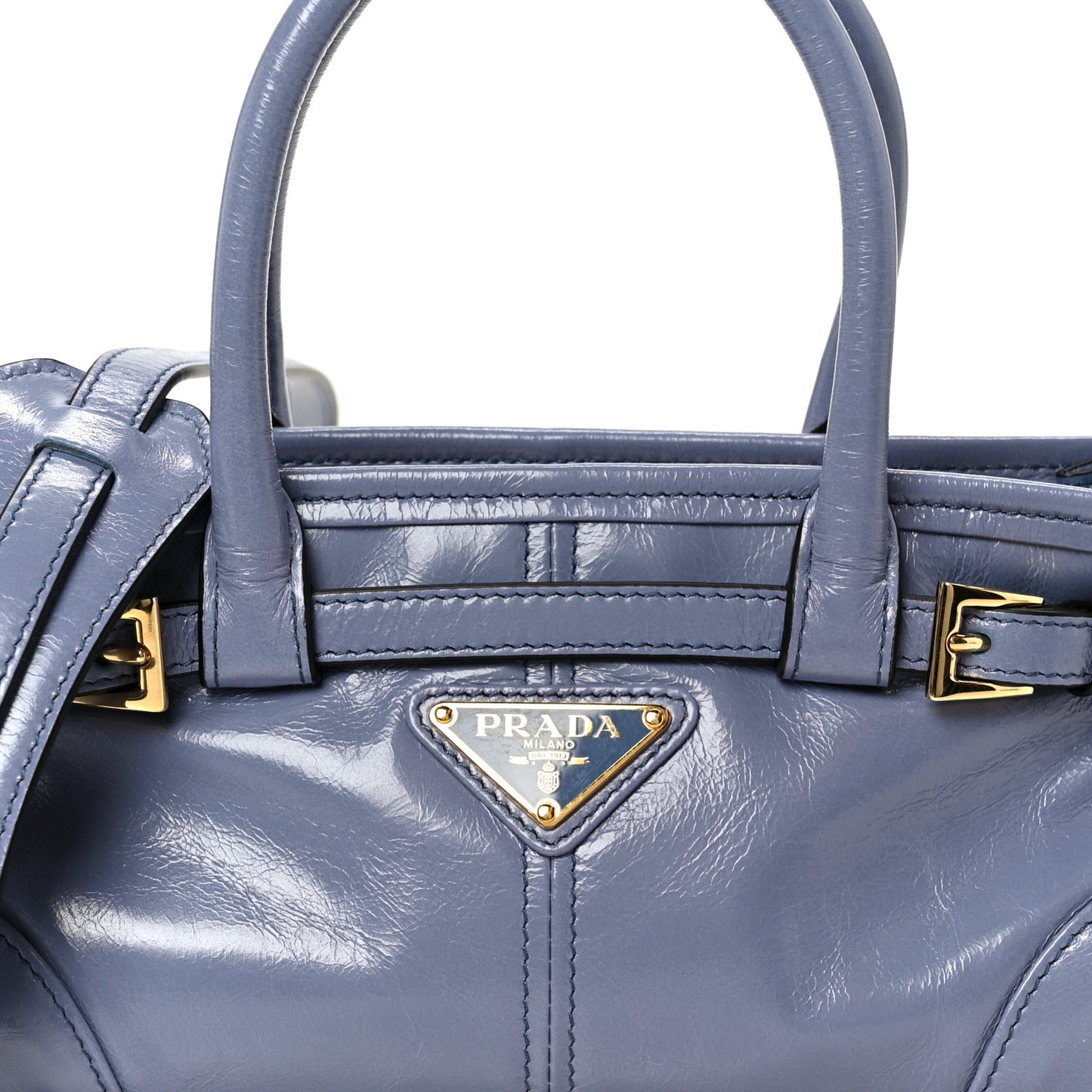 Glossy Calfskin Triangle Mini Bonnie Shoulder Bag Aviation Blue