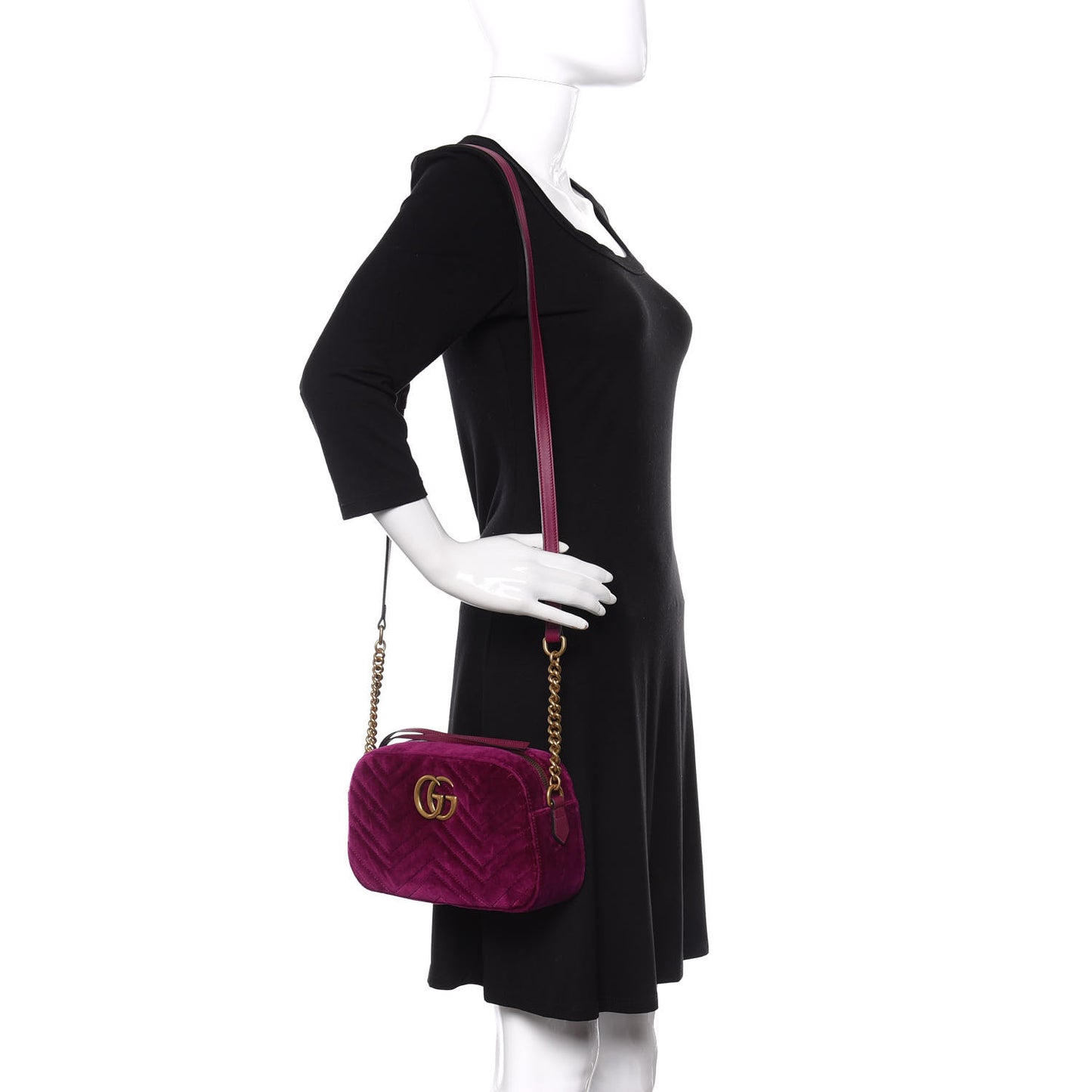 Velvet Matelasse Small GG Marmont Chain Shoulder Bag Fuchsia Violet Cyclamen