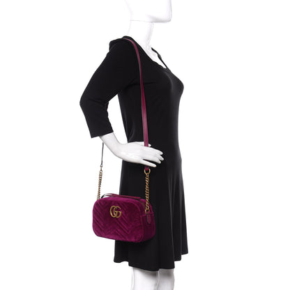 Gucci Velvet Matelasse Small GG Marmont Chain Shoulder Bag Fuchsia Violet Cyclamen 2 of 11