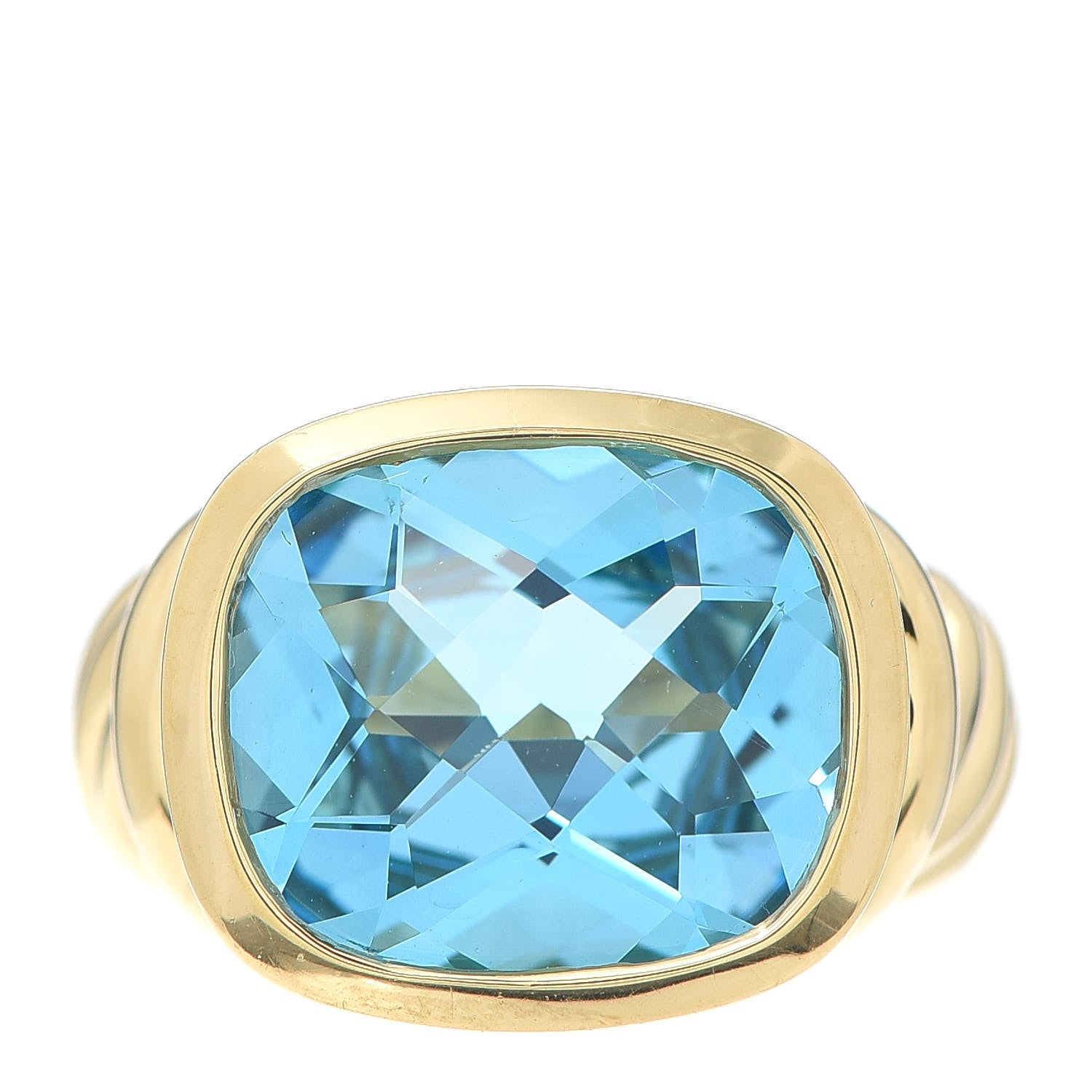 David Yurman 18K Yellow Gold Blue Topaz 11mm Noblesse Ring 52 6 1 of 5