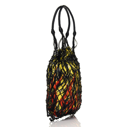 Prada Tessuto Nylon Banana Print Net Tote Lemon Black 2 of 4