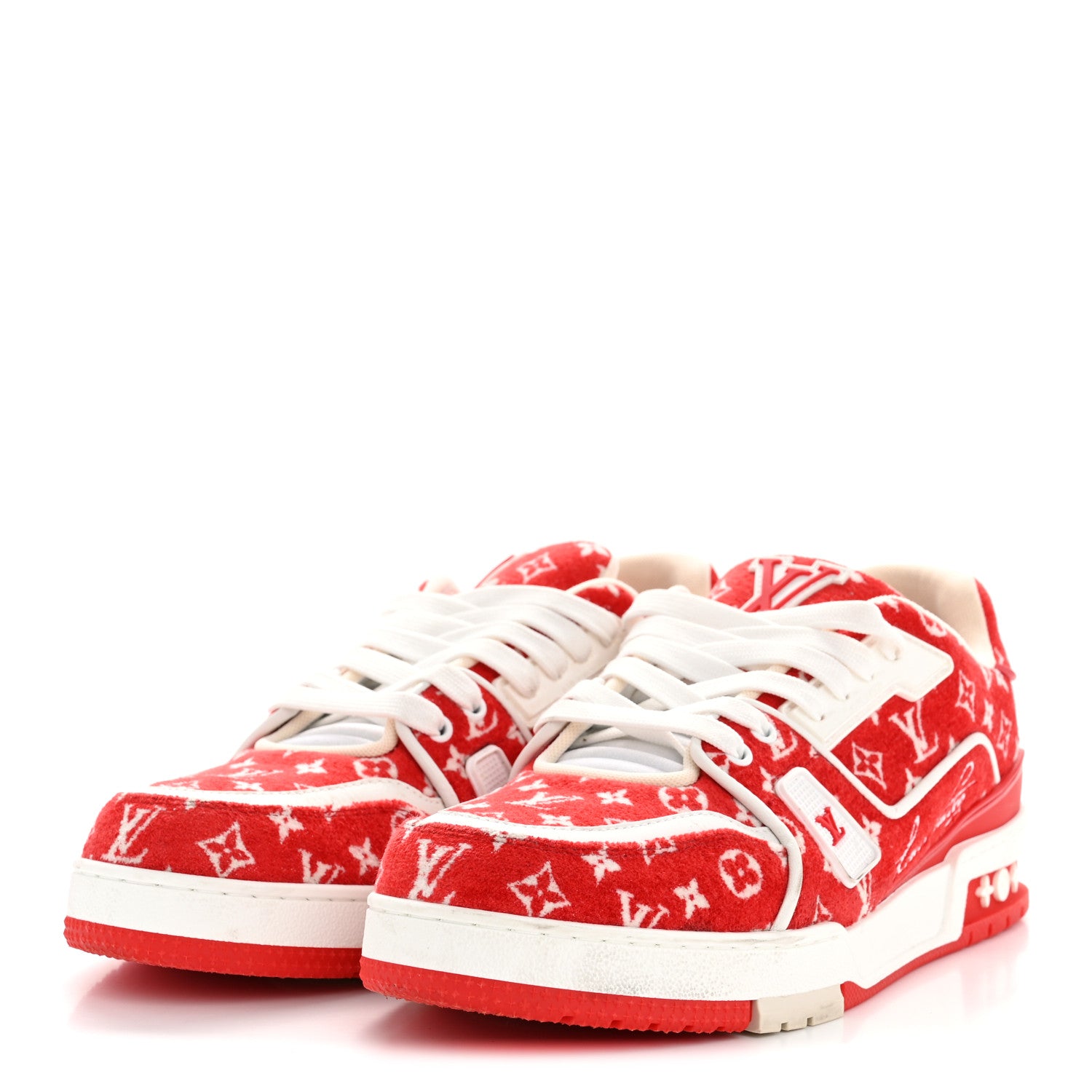 Louis Vuitton Jacquard Velvet Monogram Mens LV Trainer Sneakers 8 Red 12 of 27