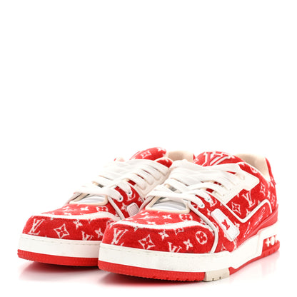 Louis Vuitton Jacquard Velvet Monogram Mens LV Trainer Sneakers 8 Red 12 of 27