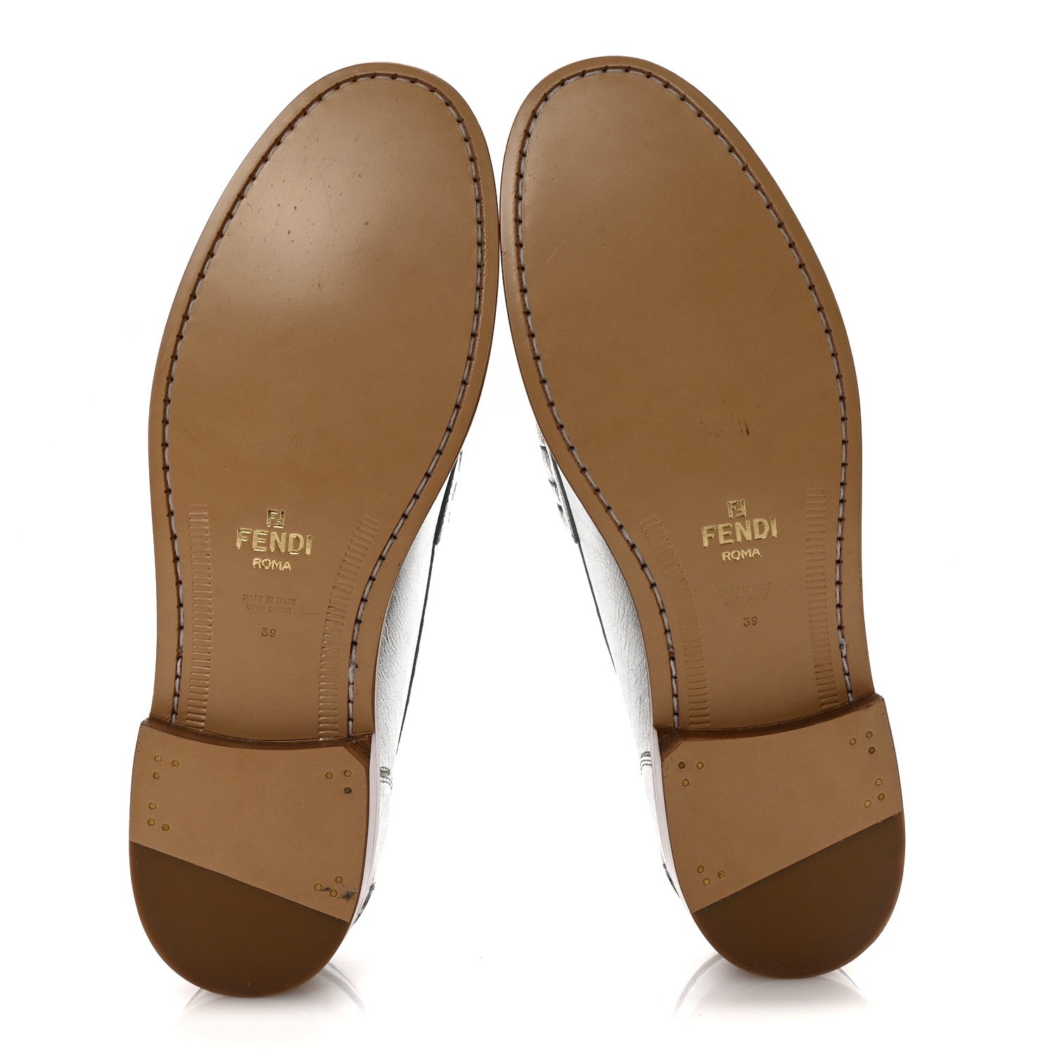 Fendi Metallic Vitello Womens O'Lock Loafers 39 Argento 6 of 8