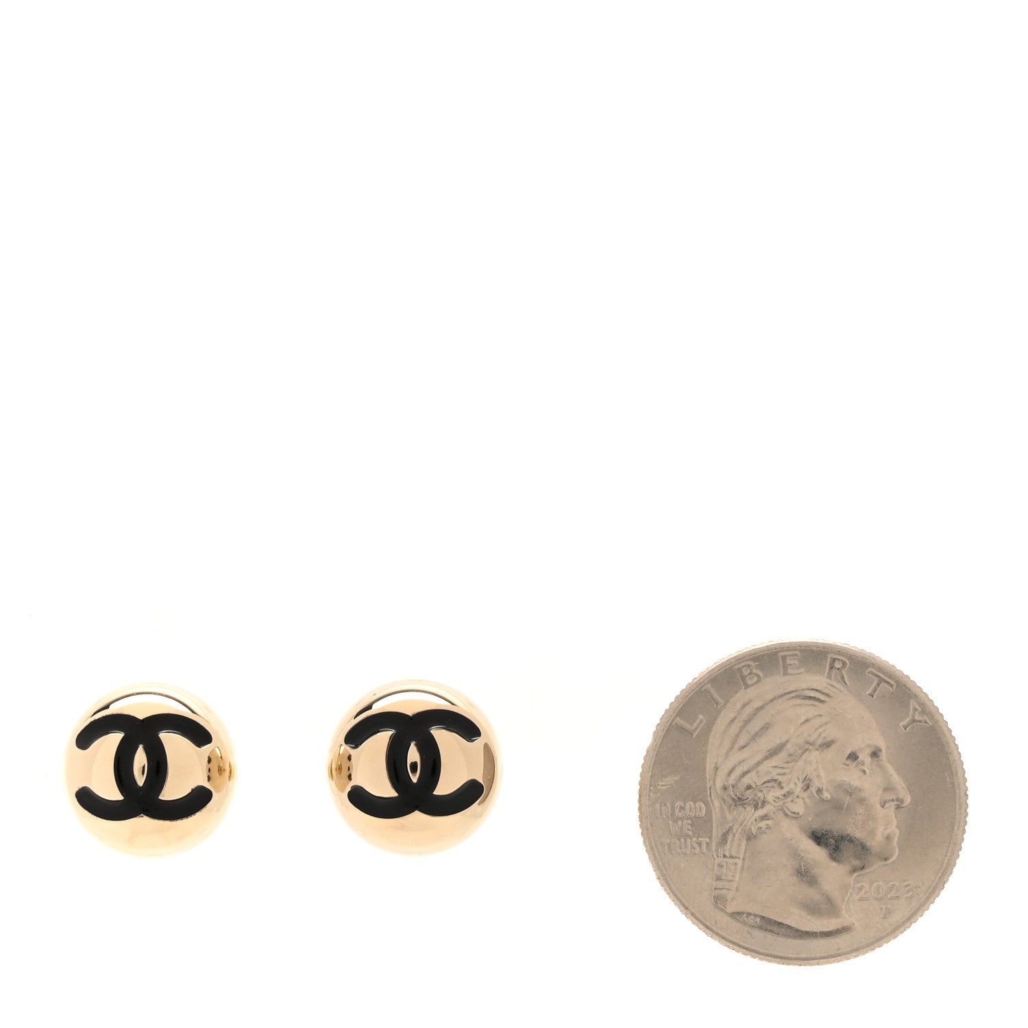 Chanel Metal Enamel CC Ball Stud Earrings Gold Black 2 of 5