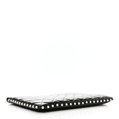 Chanel Calfskin Quilted Pearl Medium Cosmetic Case Black 4 of 8