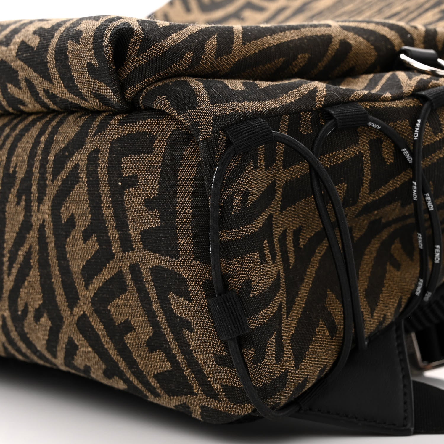 Fendi X SARAH COLEMAN Fabric Jacquard Vitello Grace Light Woven Lanyard FF Vertigo Pouch Pocket Backpack Tobacco Moro Black 10 of 10