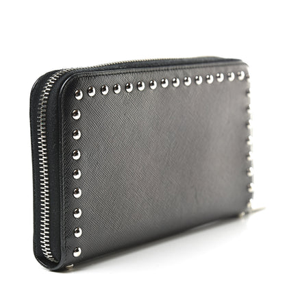 Prada Saffiano Studded Zip Around Wallet Black 3 of 9