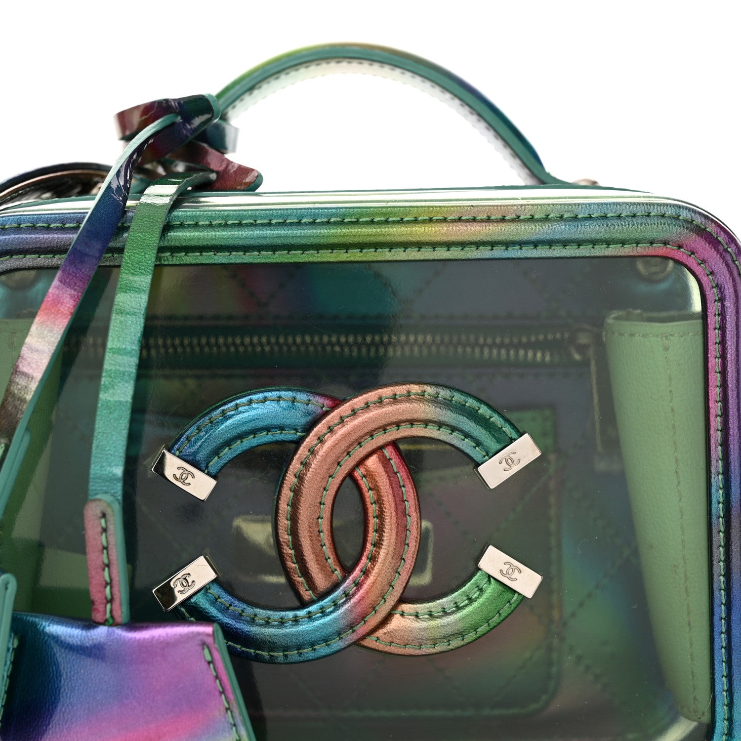 Chanel PVC Patent Calfskin Patent Lambskin Small CC Vanity Case Green 8 of 12