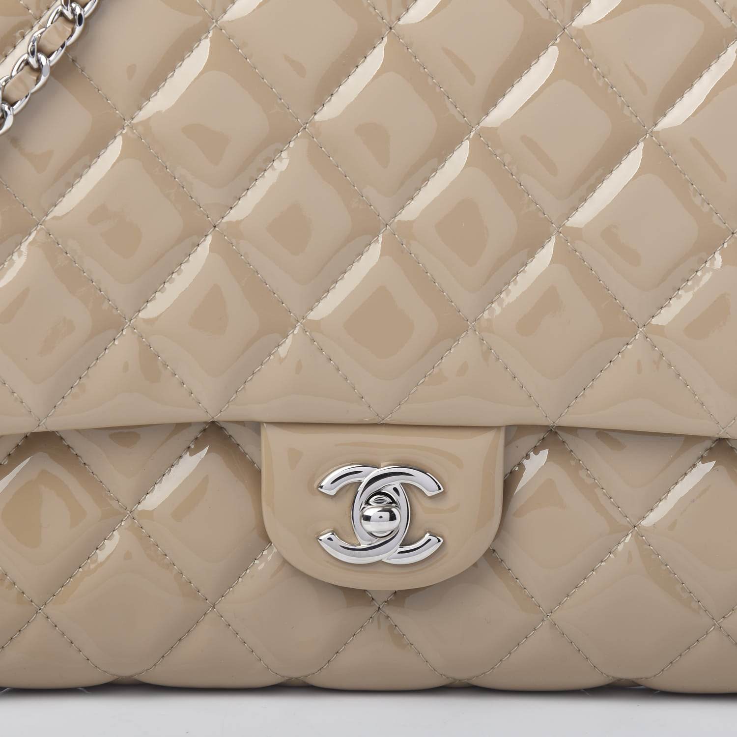 Chanel Patent Quilted Clutch with Chain Flap Beige 10 of 10