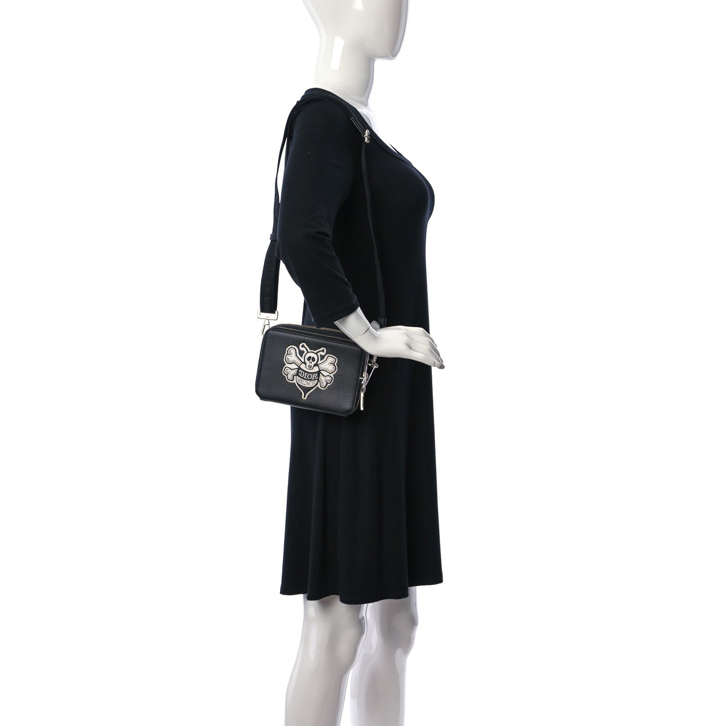 X SHAWN STUSSY Grained Calfskin Double Zip Crossbody Pouch Black