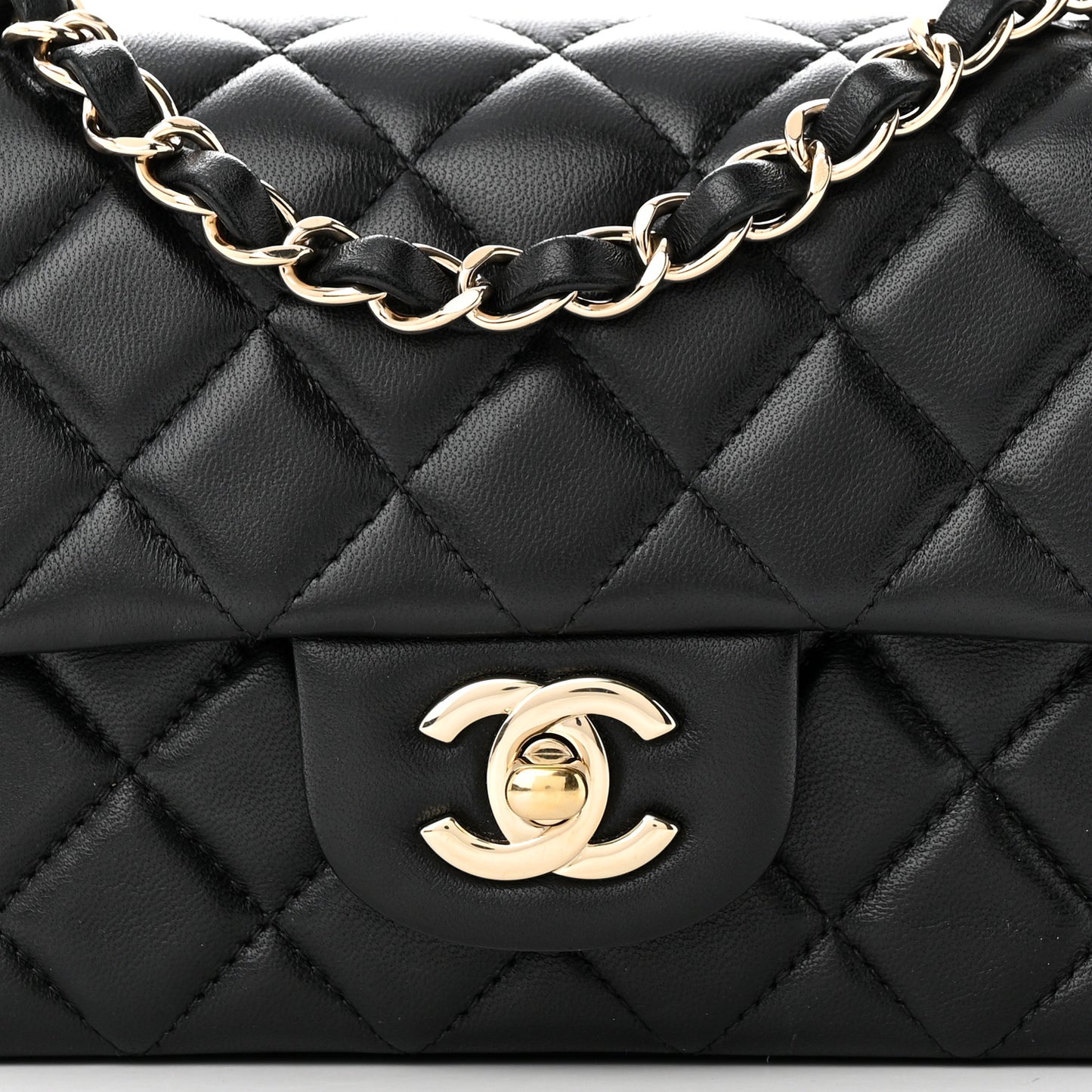 Lambskin Quilted Mini Rectangular Flap Black