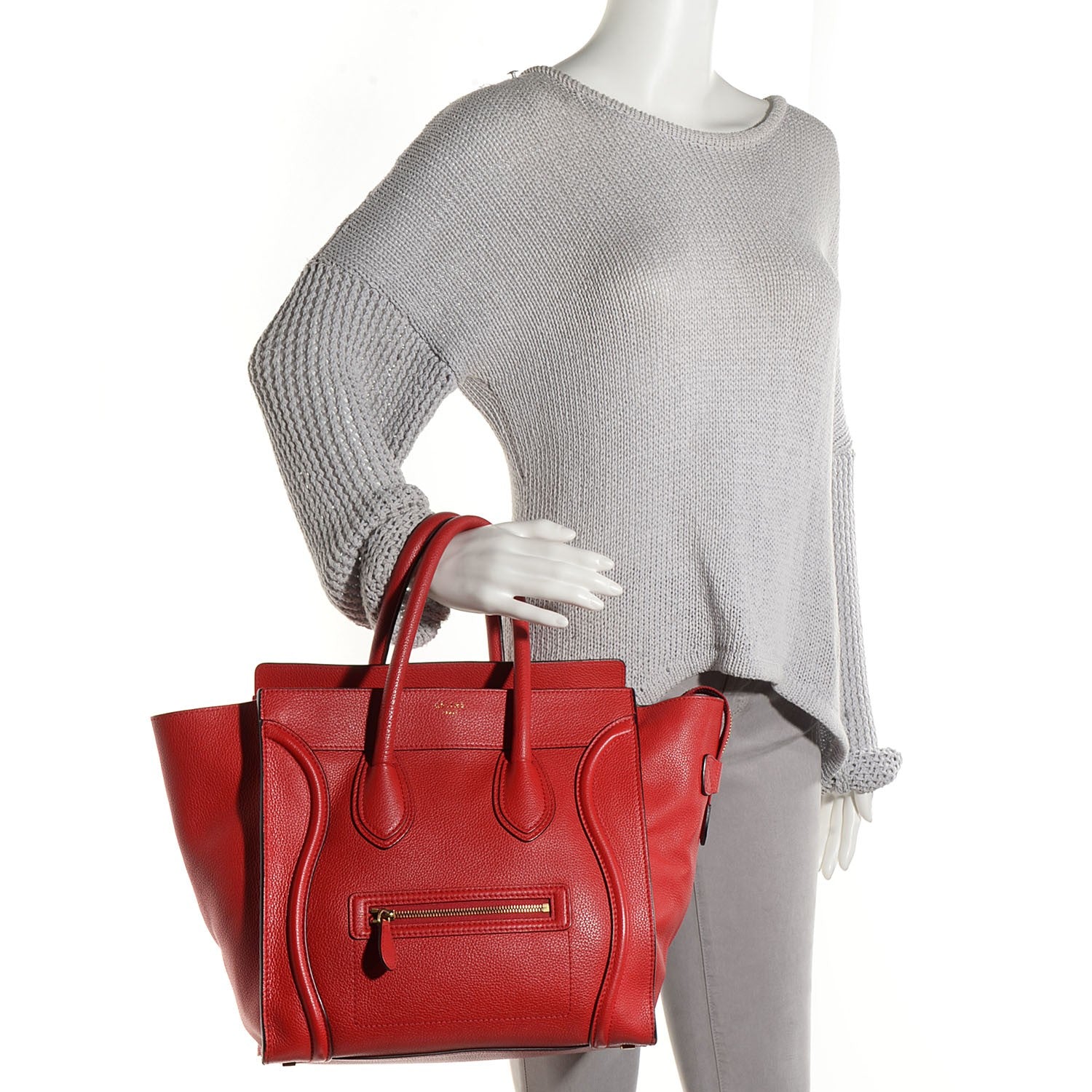 Celine Drummed Calfskin Mini Luggage Coquelicot 2 of 8