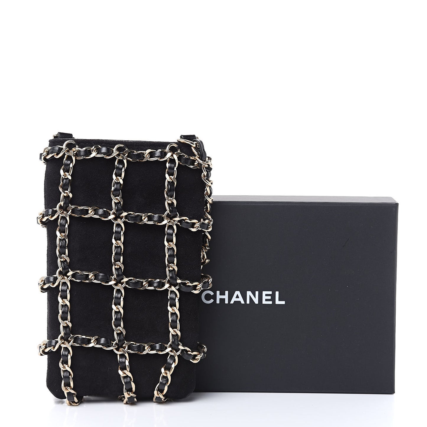 Suede Tech Me Out Clutch With Chain Black