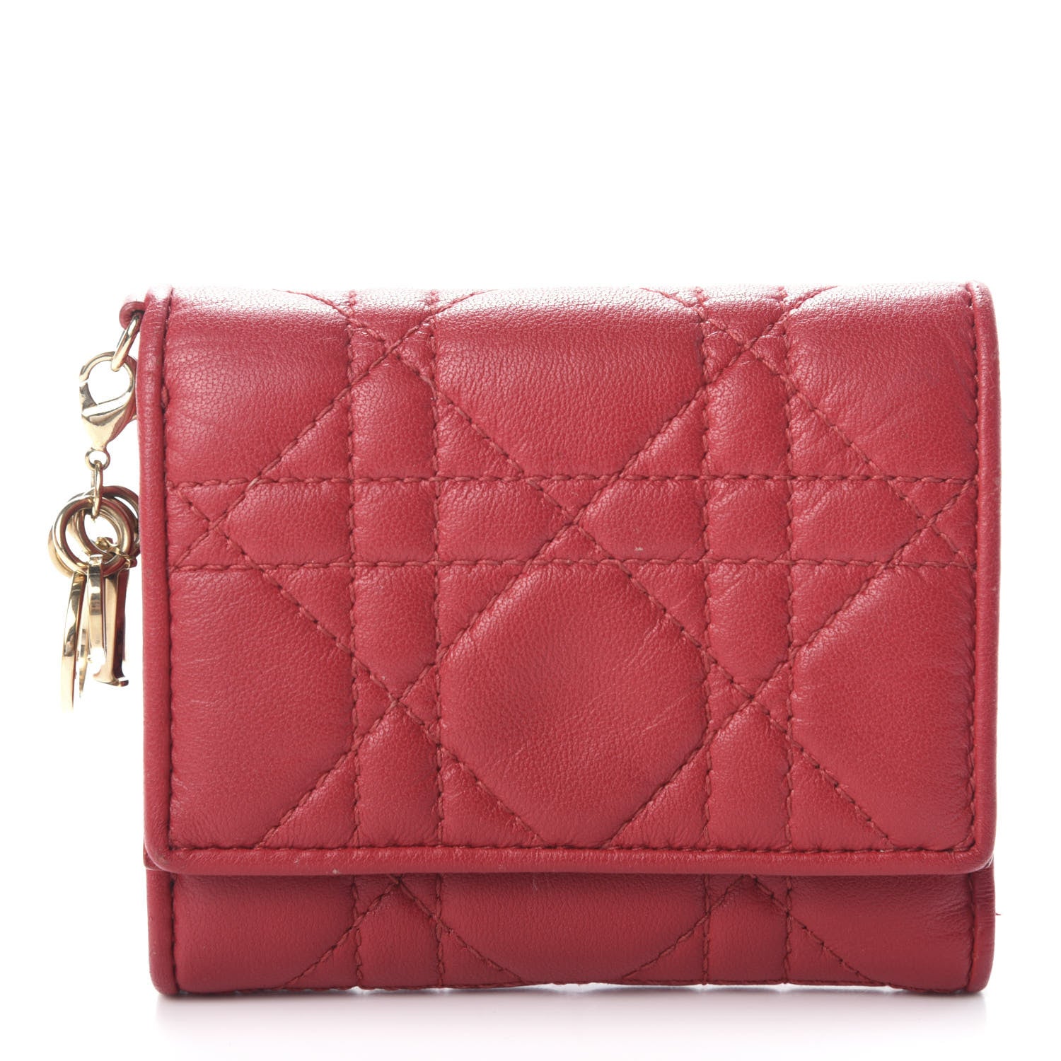 Christian Dior Lambskin Cannage Lady Dior Lotus Wallet Rusty Red 1 of 6