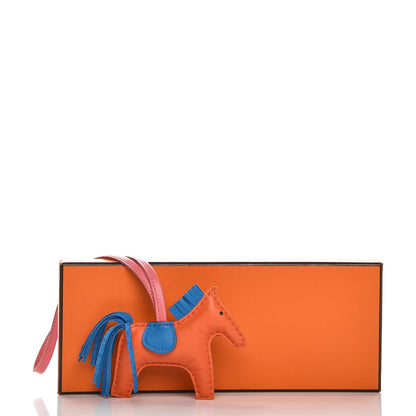 Hermes Milo Lambskin Grigri Rodeo Horse Bag Charm PM Orange Poppy Bleu Zanzibar Rose Azalee 4 of 4