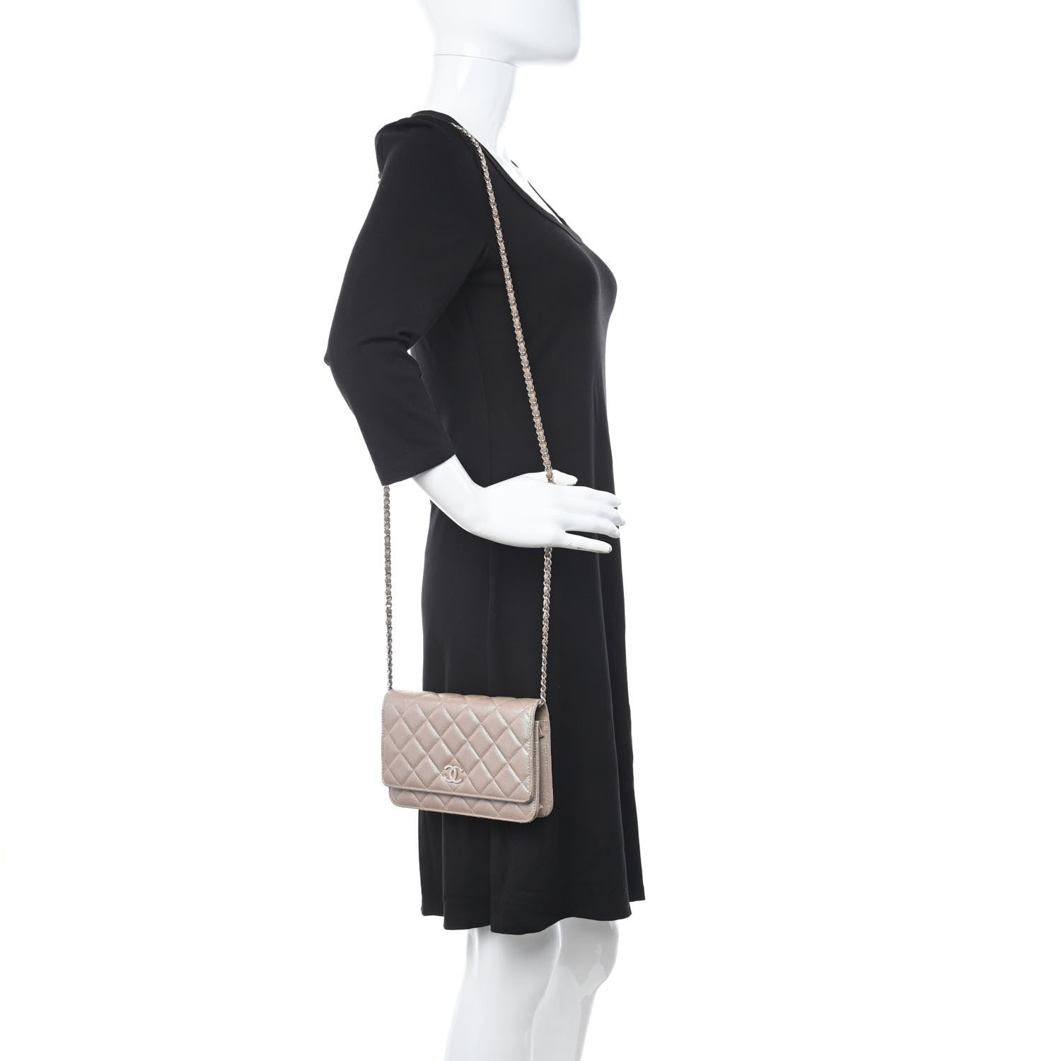 Chanel Iridescent Caviar Quilted Wallet On Chain WOC Beige 2 of 11