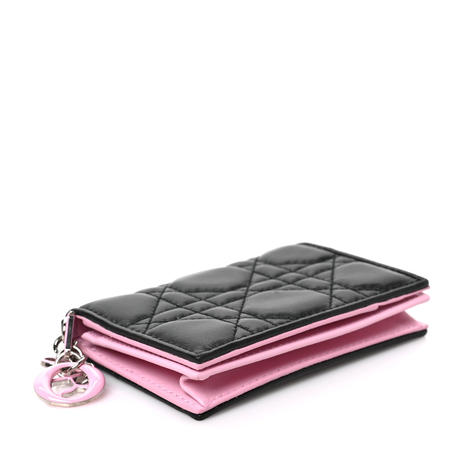 Christian Dior Lambskin Cannage Bi-Color Small Lady Dior Flap Card Holder Black Pink 4 of 6
