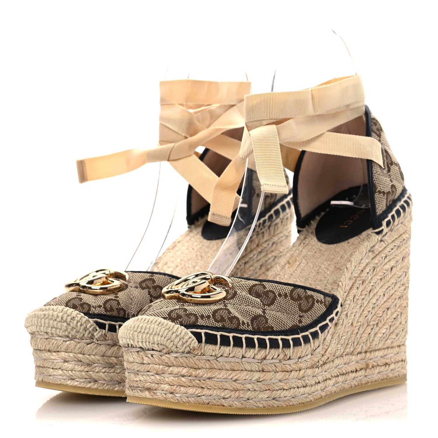 Gucci Monogram Matelasse GG Marmont Ankle Wrap Platform 35/120mm Espadrille Wedges 35 Beige Ebony Black Sand Storm 4 of 13