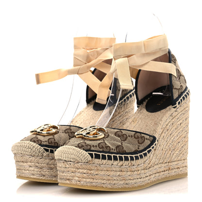 Gucci Monogram Matelasse GG Marmont Ankle Wrap Platform 35/120mm Espadrille Wedges 35 Beige Ebony Black Sand Storm 4 of 13